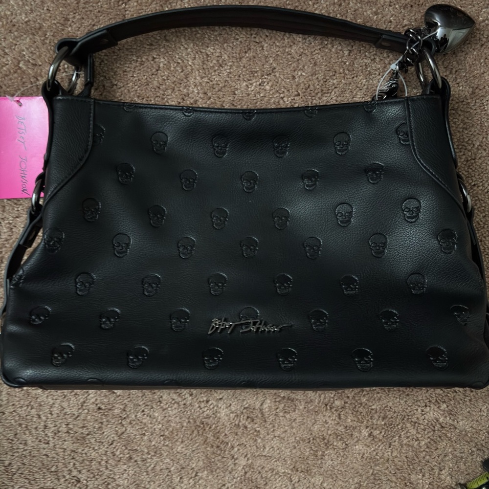 Betsey Johnson Black Embossed Skull Shoulder Bag